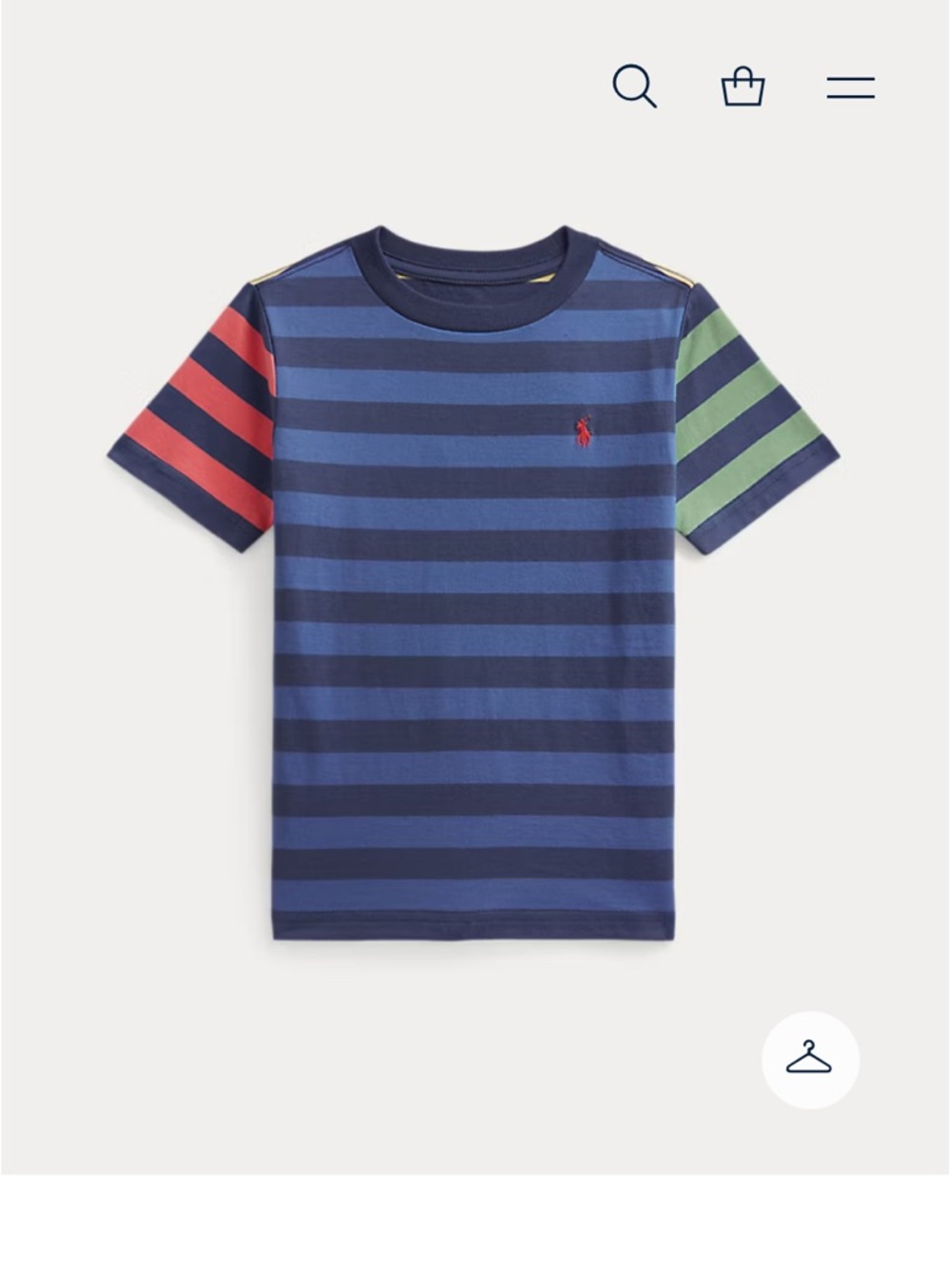 Polo by Ralph Lauren Navy Striped Crewneck Tee Orange & Green Sleeves M 10-12